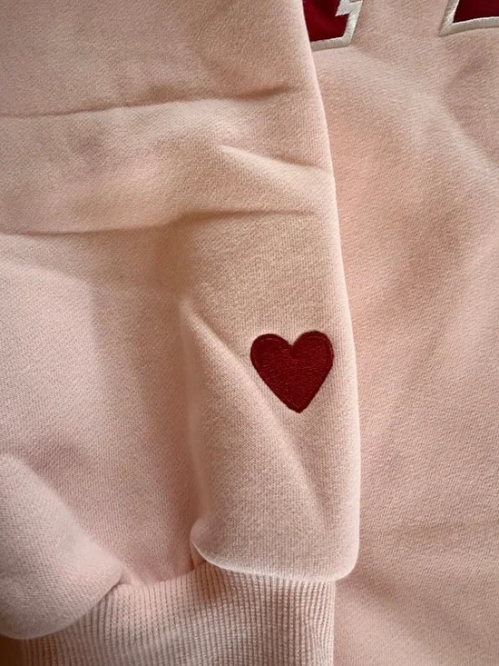 Parke Pale Pink Mock Neck Sweatshirt with Red Appliqué Heart - Picture 2 of 2